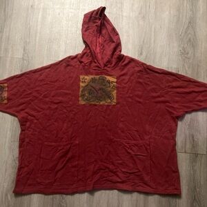 Bluefish Burgundy Hooded Poncho with Graphic Patch
